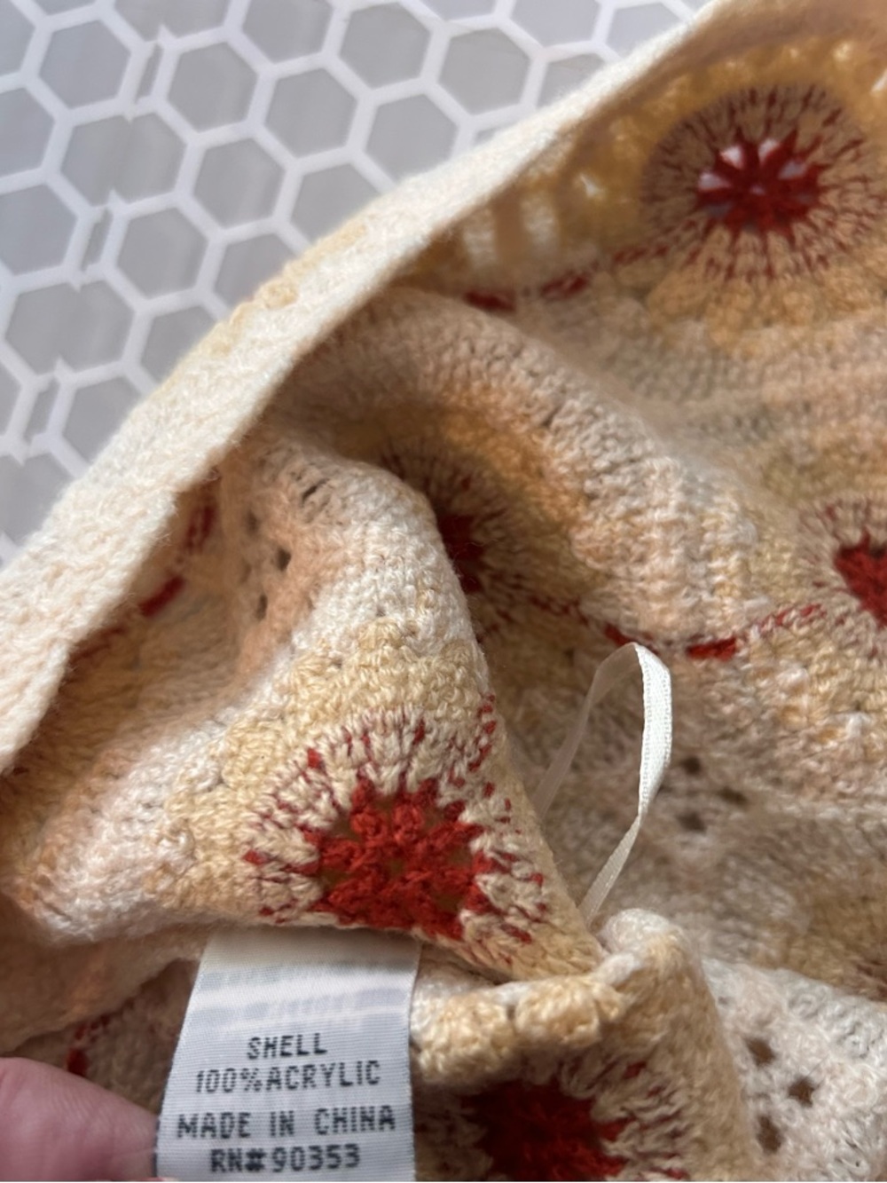 Rebellion Cream Crochet Camisole with Rusty Dark Orange Star Burst Crop Size S - Picture 7 of 8